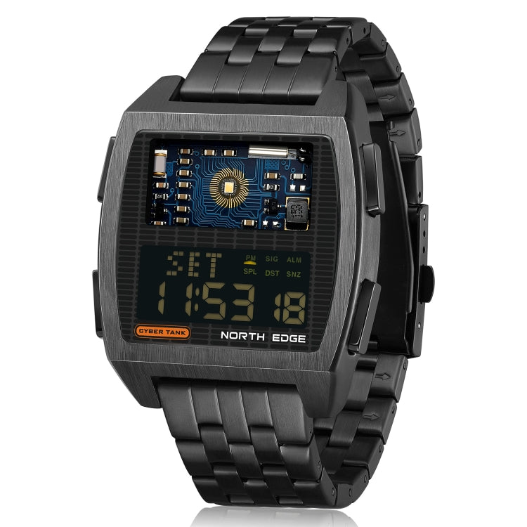 NORTH EDGE CyberTank Stainless Steel Strap Multifunctional Electronic Watch(Black)