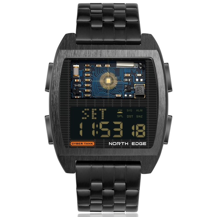 NORTH EDGE CyberTank Stainless Steel Strap Multifunctional Electronic Watch(Black)