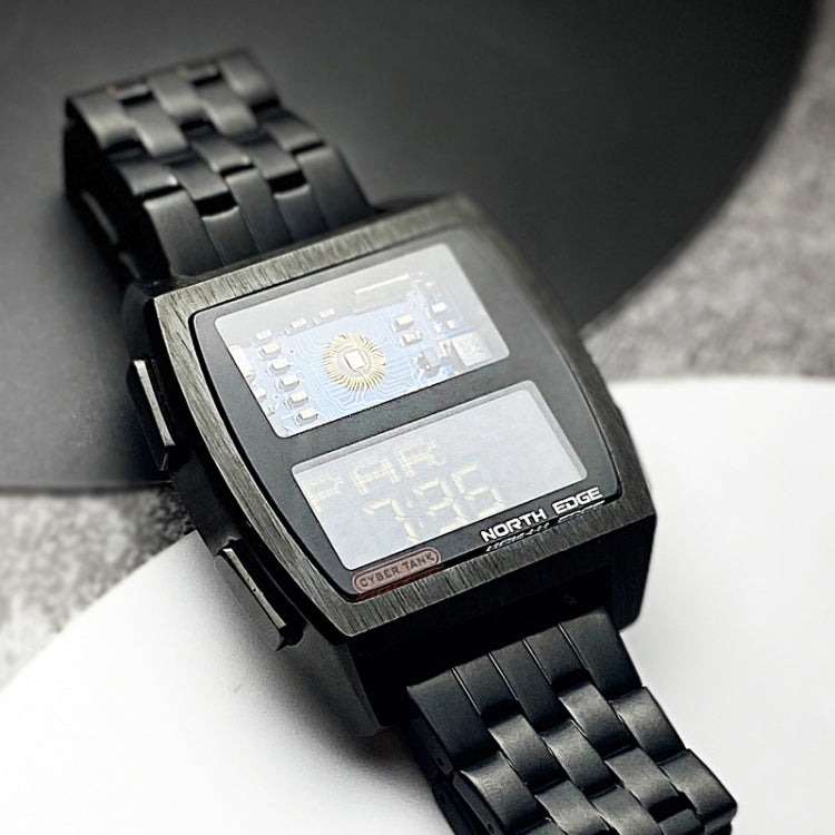 NORTH EDGE CyberTank Stainless Steel Strap Multifunctional Electronic Watch(Black)