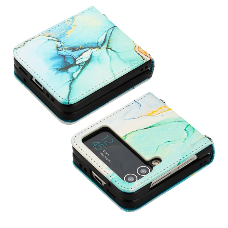 For Samsung Galaxy Z Flip4 Marble Pattern Leather Phone Case
