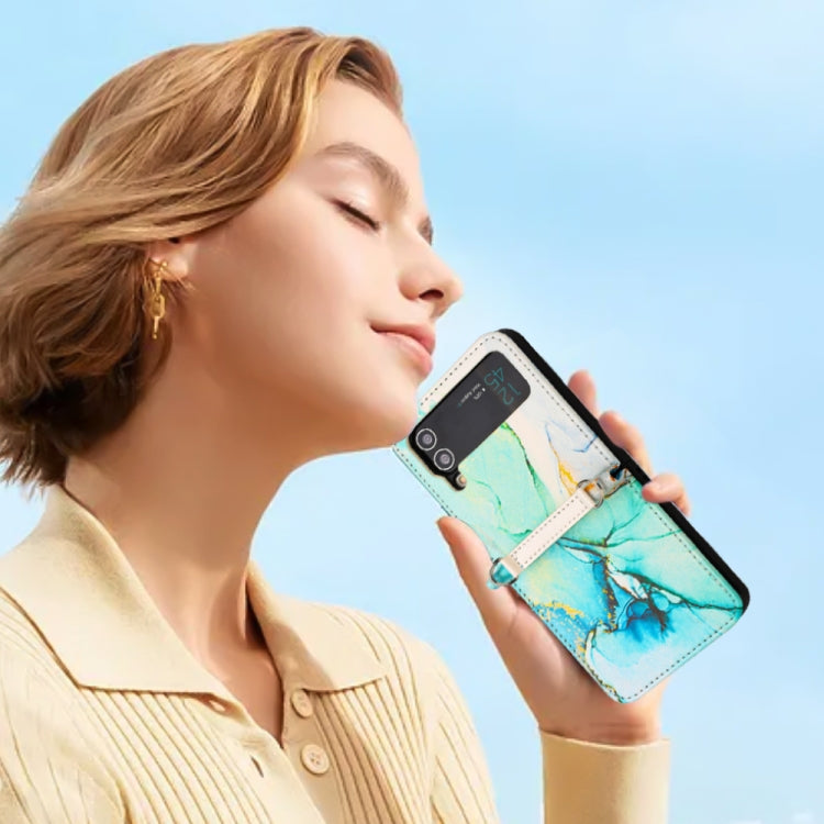 For Samsung Galaxy Z Flip4 Marble Pattern Leather Phone Case