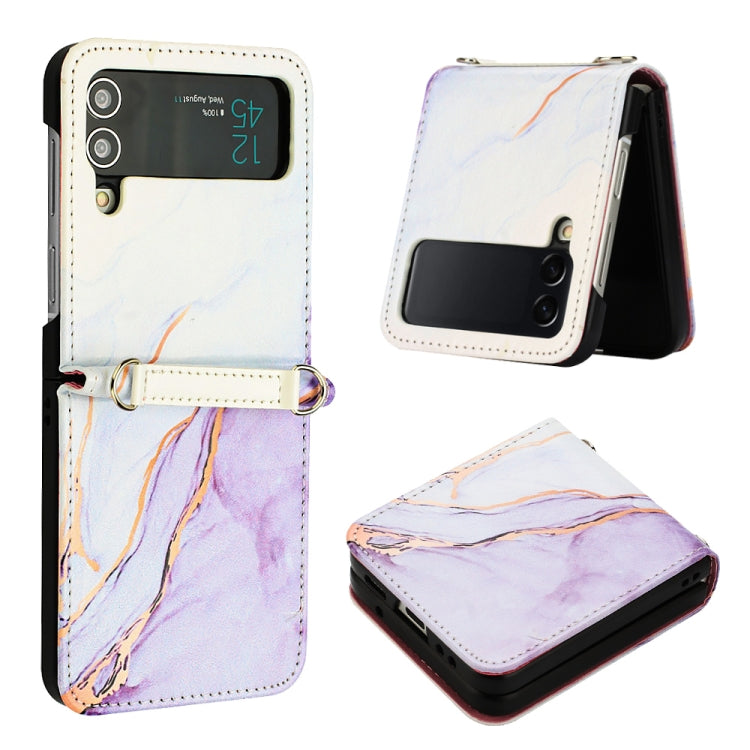 For Samsung Galaxy Z Flip4 Marble Pattern Leather Phone Case