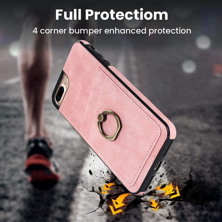 Vintage Patch Leather Phone Case with Ring Holder For iPhone 7 Plus/8 Plus