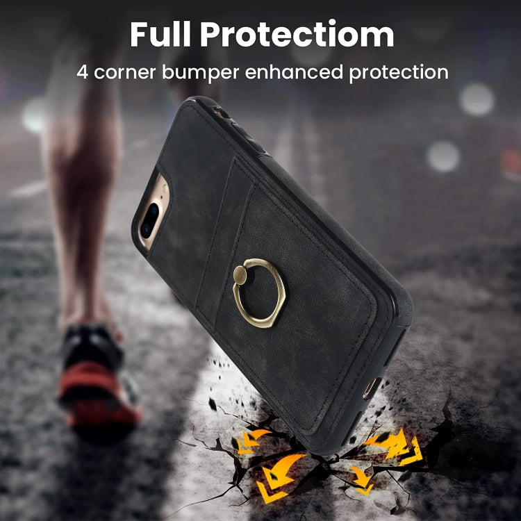 Vintage Patch Leather Phone Case with Ring Holder For iPhone 7 Plus/8 Plus