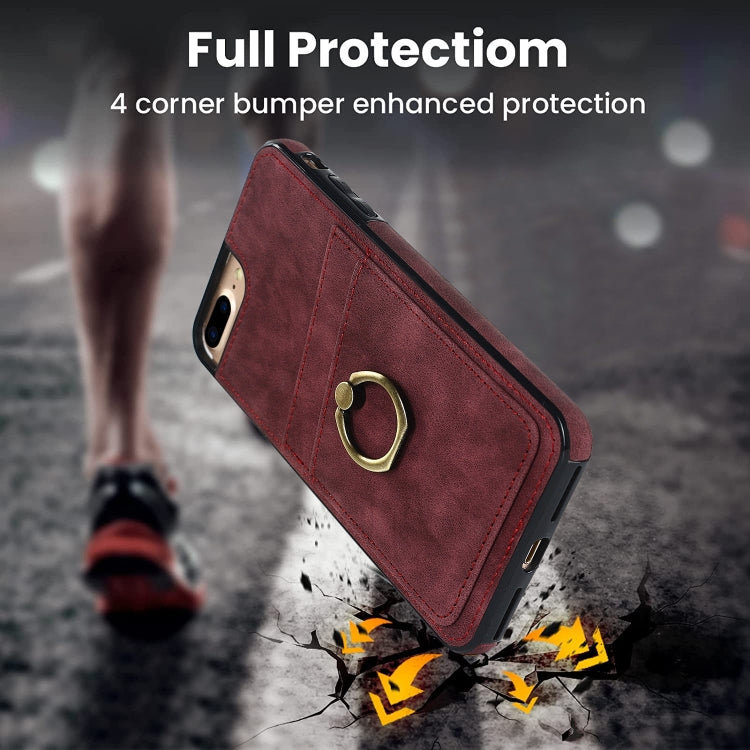 Vintage Patch Leather Phone Case with Ring Holder For iPhone 7 Plus/8 Plus