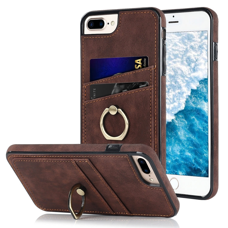 Vintage Patch Leather Phone Case with Ring Holder For iPhone 7 Plus/8 Plus