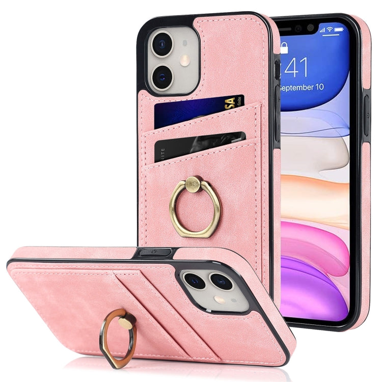 For iPhone 11 Vintage Patch Leather Phone Case with Ring Holder
