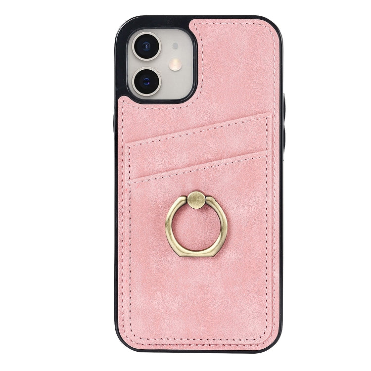 For iPhone 11 Vintage Patch Leather Phone Case with Ring Holder
