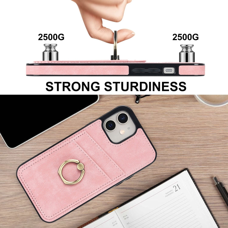 For iPhone 11 Vintage Patch Leather Phone Case with Ring Holder
