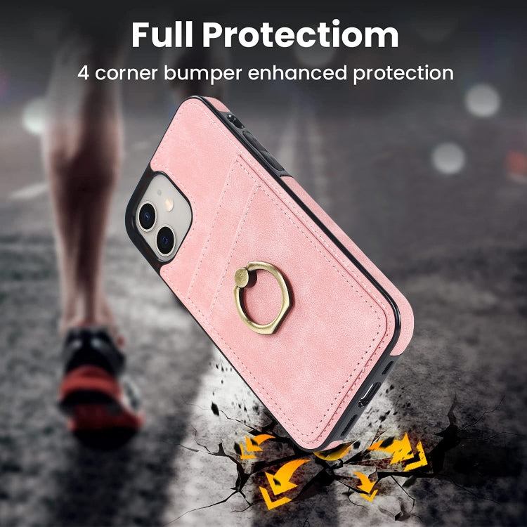 For iPhone 11 Vintage Patch Leather Phone Case with Ring Holder