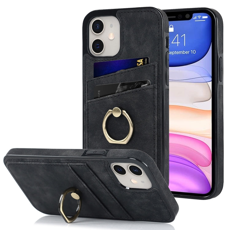 For iPhone 11 Vintage Patch Leather Phone Case with Ring Holder