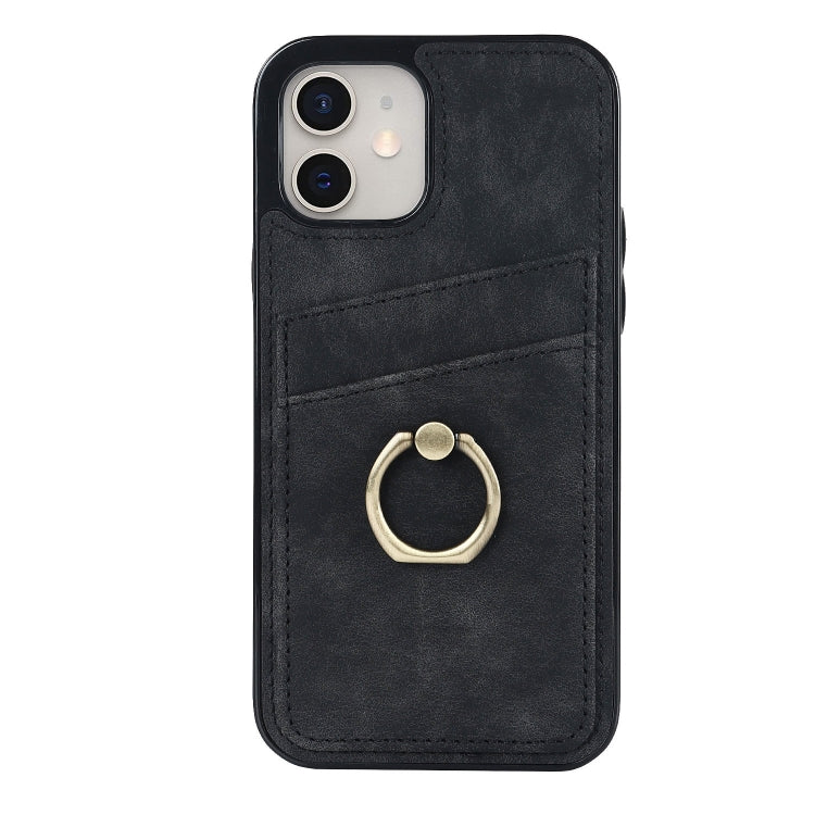 For iPhone 11 Vintage Patch Leather Phone Case with Ring Holder