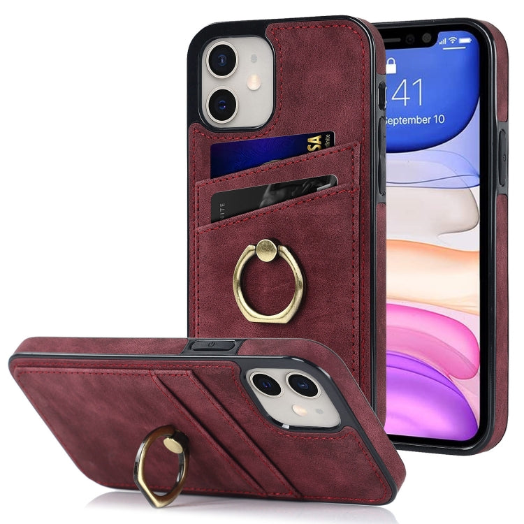 For iPhone 11 Vintage Patch Leather Phone Case with Ring Holder
