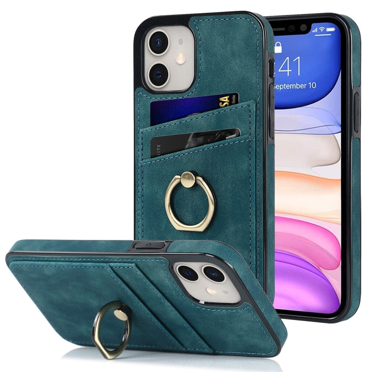 For iPhone 11 Vintage Patch Leather Phone Case with Ring Holder