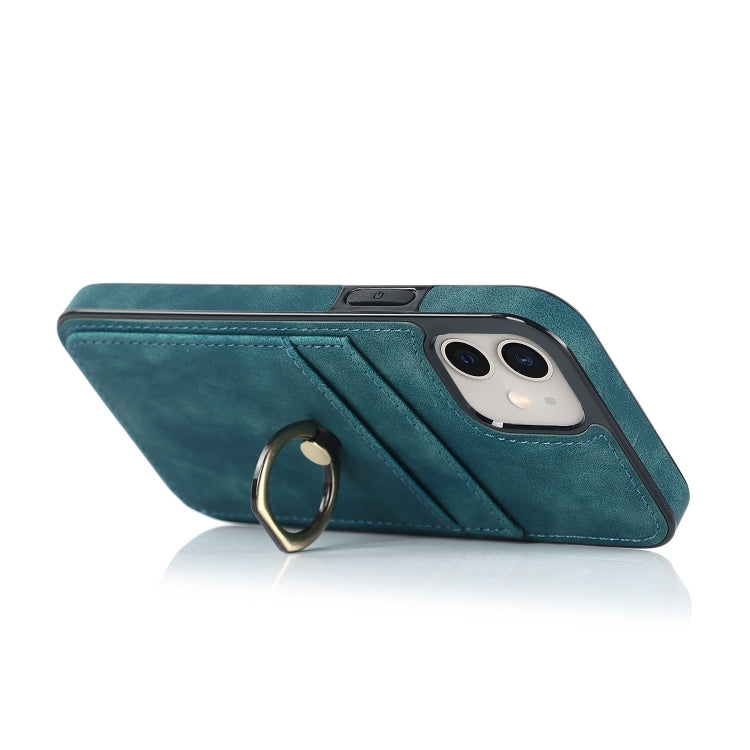 For iPhone 11 Vintage Patch Leather Phone Case with Ring Holder