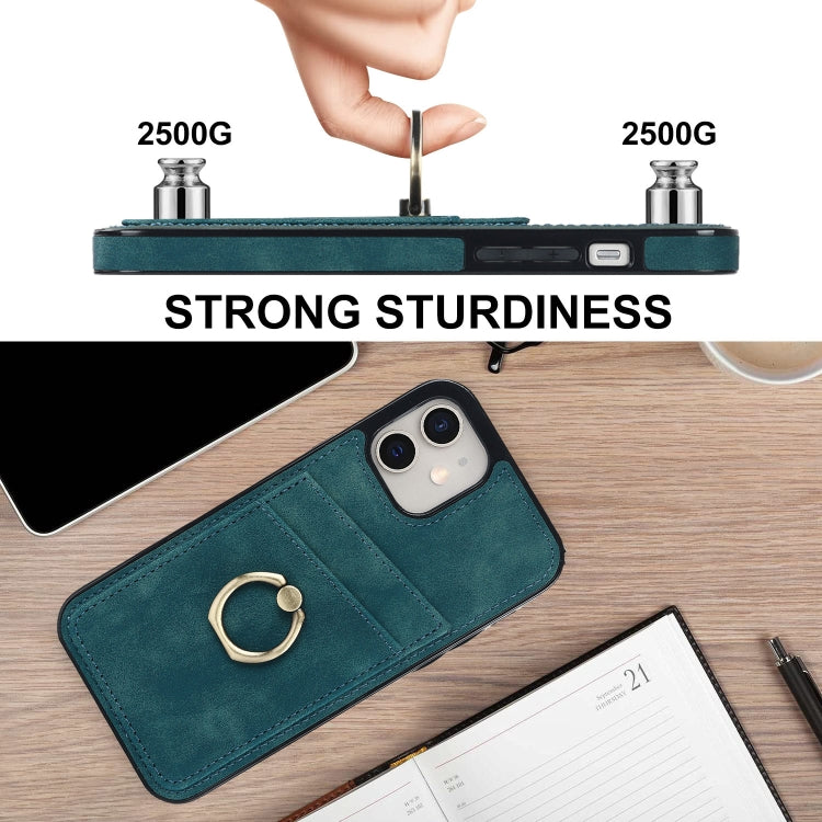 For iPhone 11 Vintage Patch Leather Phone Case with Ring Holder