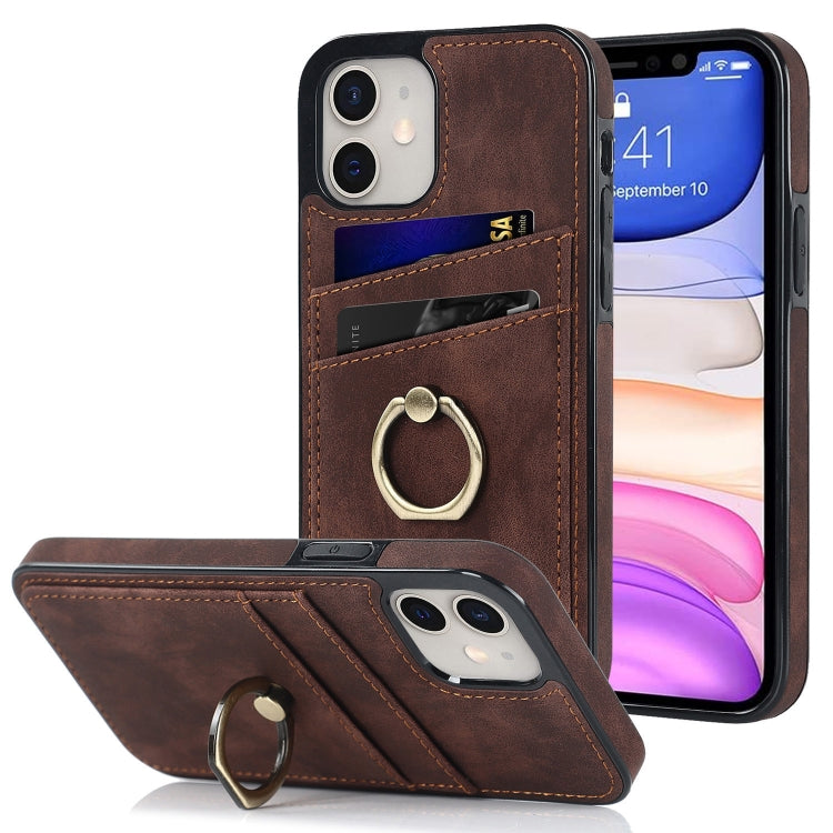 For iPhone 11 Vintage Patch Leather Phone Case with Ring Holder