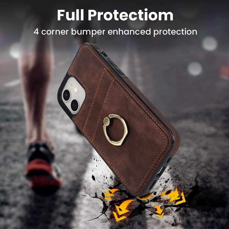 For iPhone 11 Vintage Patch Leather Phone Case with Ring Holder