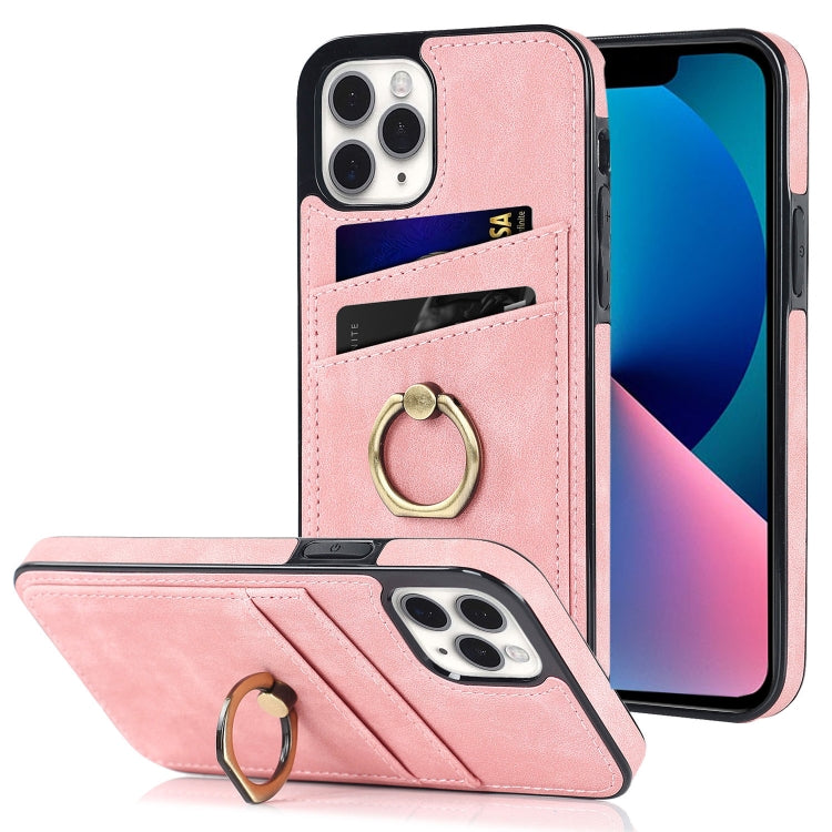 For iPhone 11 Pro Vintage Patch Leather Phone Case with Ring Holder
