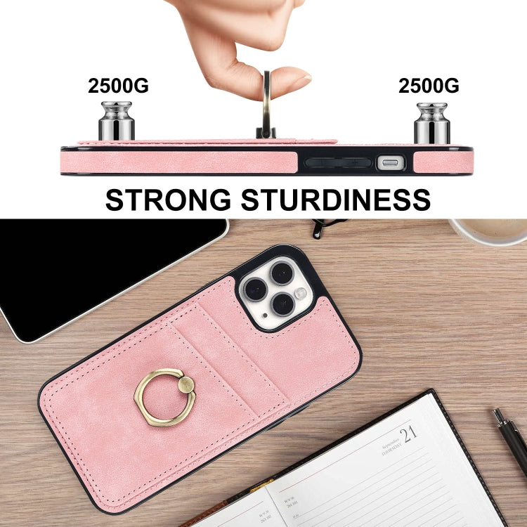 For iPhone 11 Pro Vintage Patch Leather Phone Case with Ring Holder