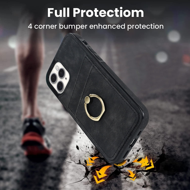 For iPhone 11 Pro Vintage Patch Leather Phone Case with Ring Holder
