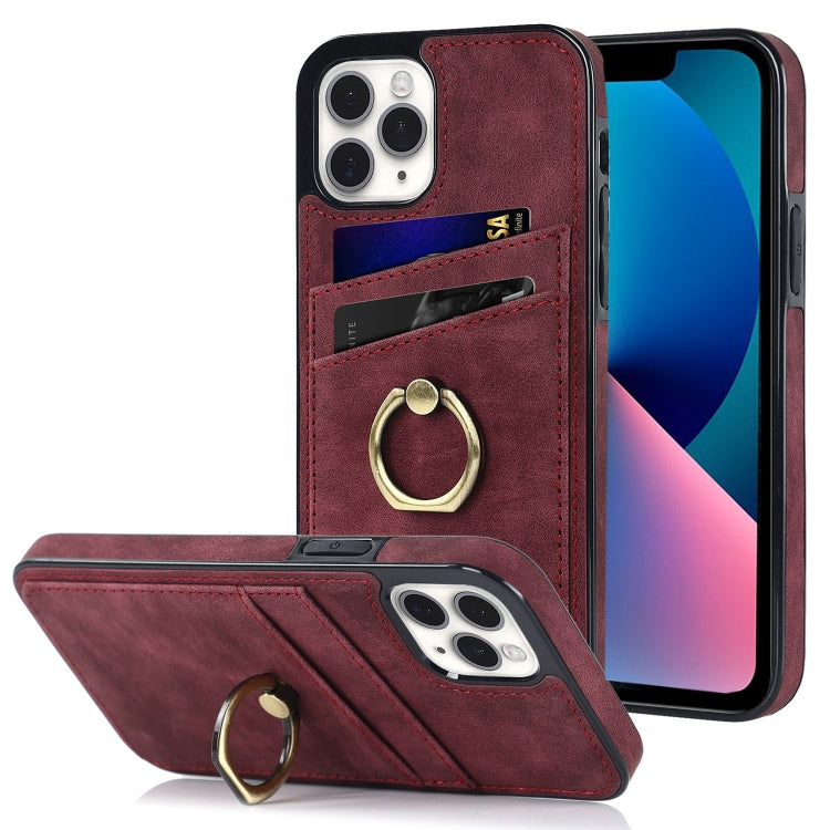 For iPhone 11 Pro Vintage Patch Leather Phone Case with Ring Holder