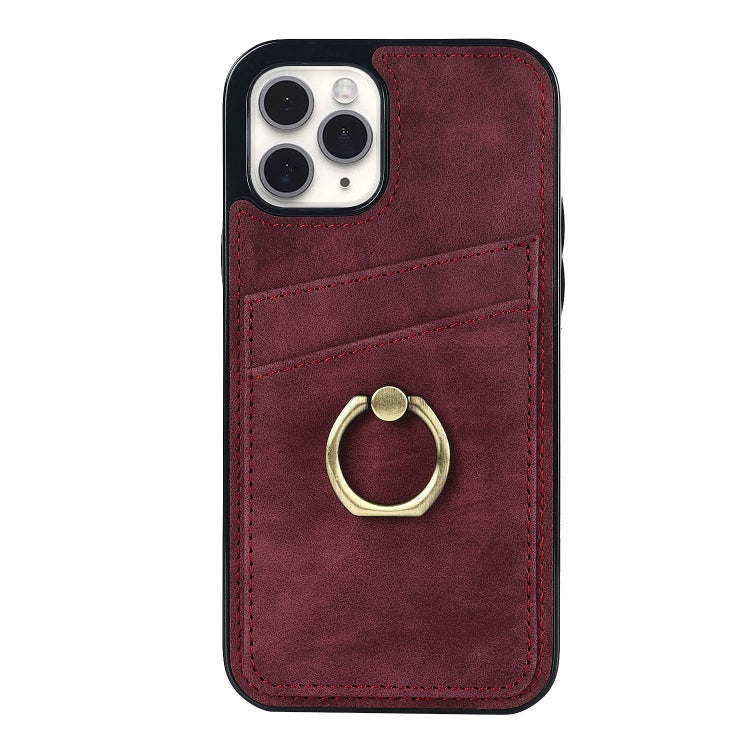 For iPhone 11 Pro Vintage Patch Leather Phone Case with Ring Holder