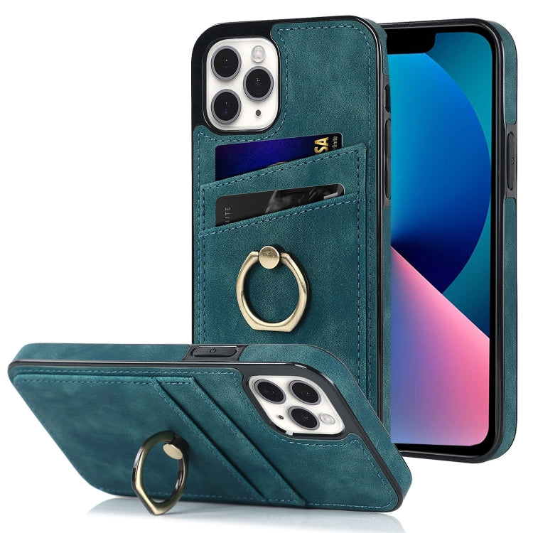 For iPhone 11 Pro Vintage Patch Leather Phone Case with Ring Holder
