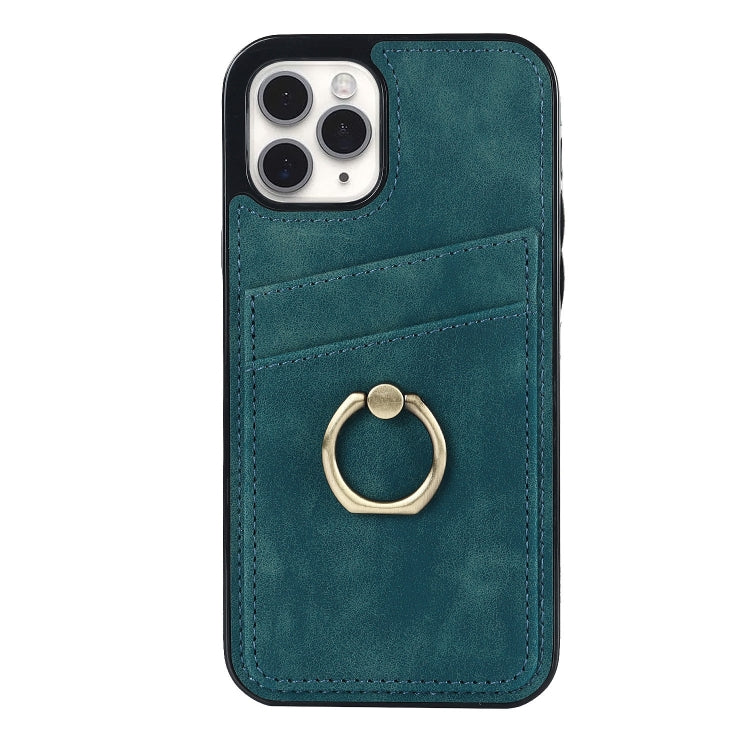 For iPhone 11 Pro Vintage Patch Leather Phone Case with Ring Holder