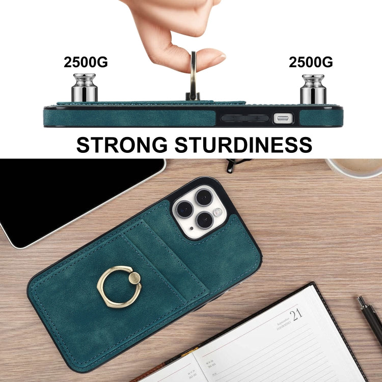 For iPhone 11 Pro Vintage Patch Leather Phone Case with Ring Holder