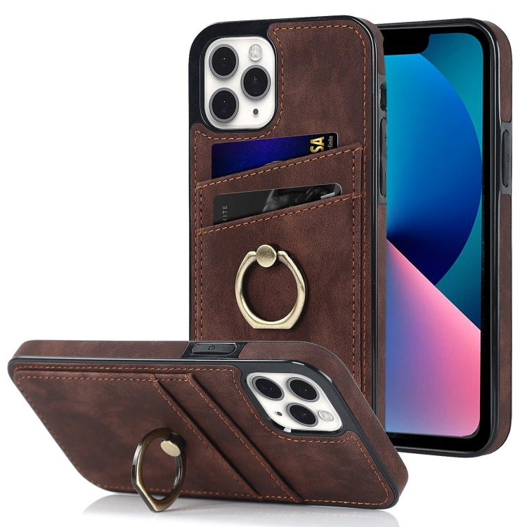 For iPhone 11 Pro Vintage Patch Leather Phone Case with Ring Holder