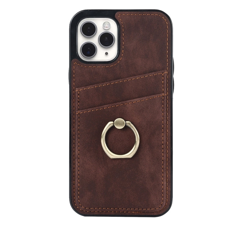 For iPhone 11 Pro Vintage Patch Leather Phone Case with Ring Holder