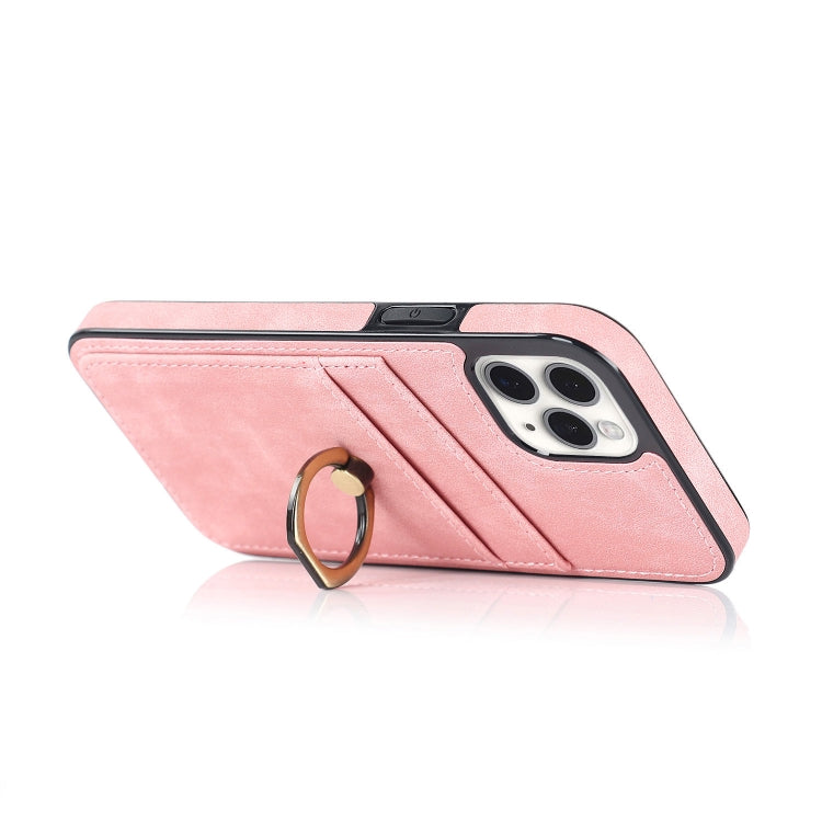 For iPhone 11 Pro Max Vintage Patch Leather Phone Case with Ring Holder