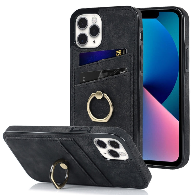 For iPhone 11 Pro Max Vintage Patch Leather Phone Case with Ring Holder