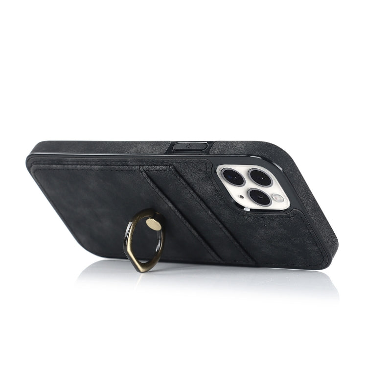 For iPhone 11 Pro Max Vintage Patch Leather Phone Case with Ring Holder