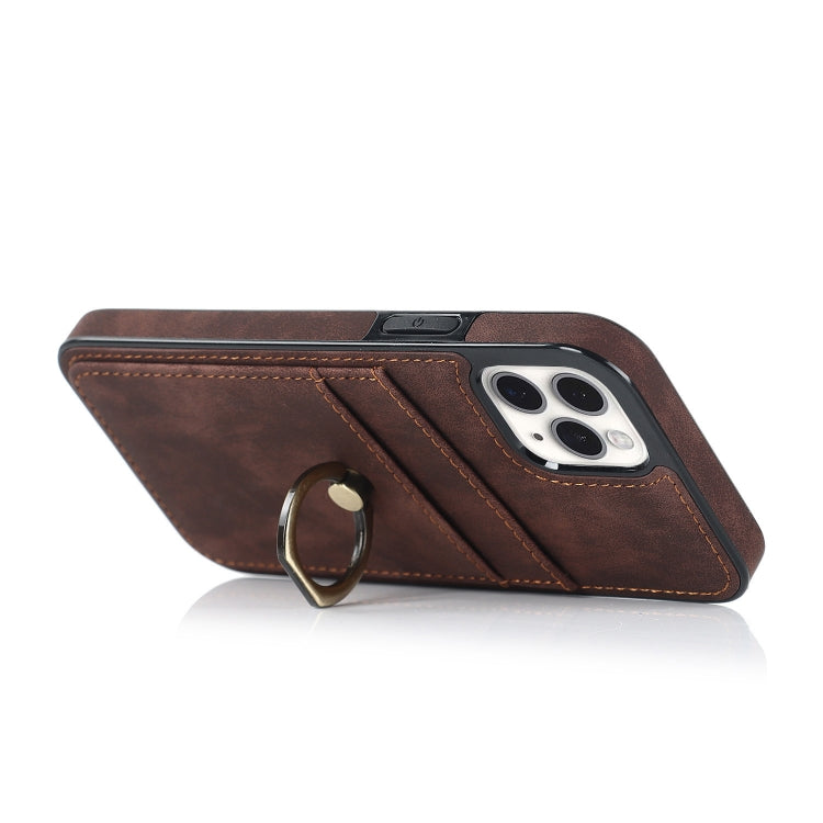 For iPhone 11 Pro Max Vintage Patch Leather Phone Case with Ring Holder