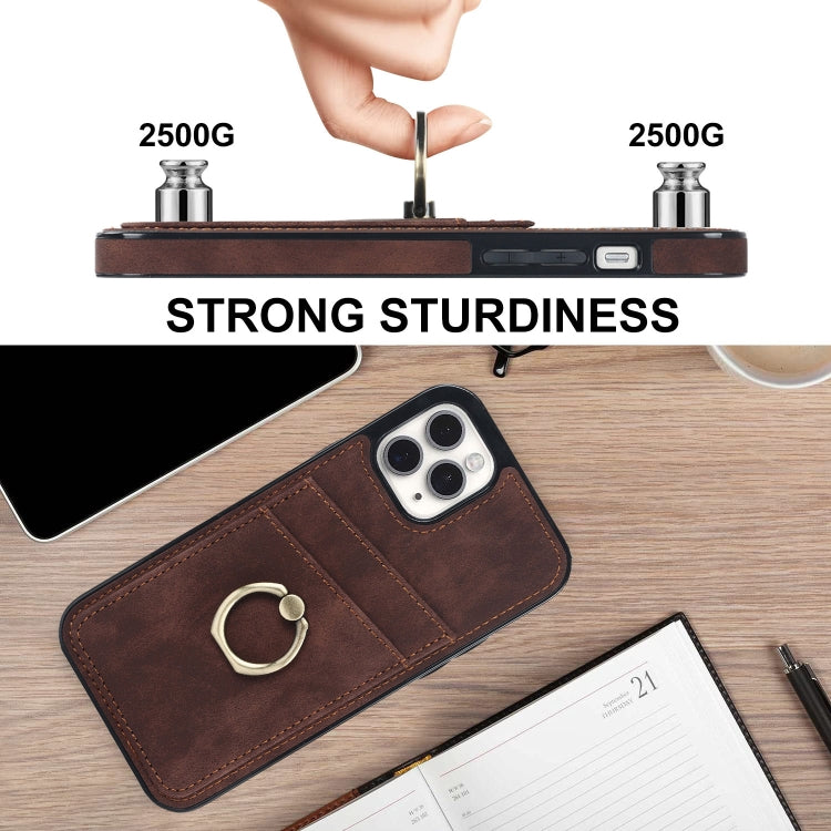 For iPhone 11 Pro Max Vintage Patch Leather Phone Case with Ring Holder
