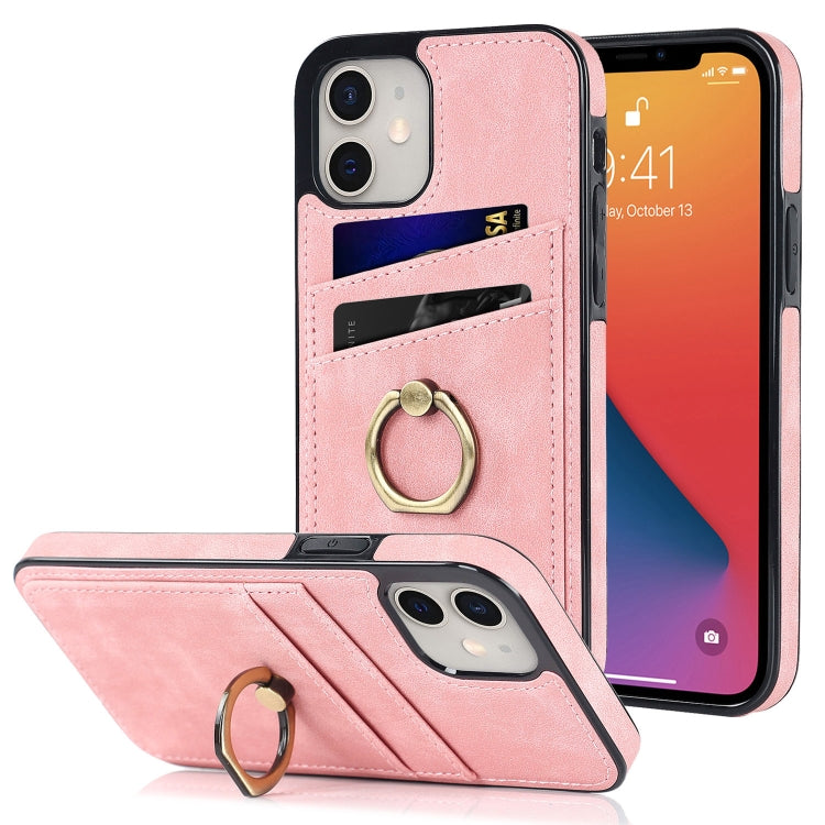 For iPhone 12 mini Vintage Patch Leather Phone Case with Ring Holder