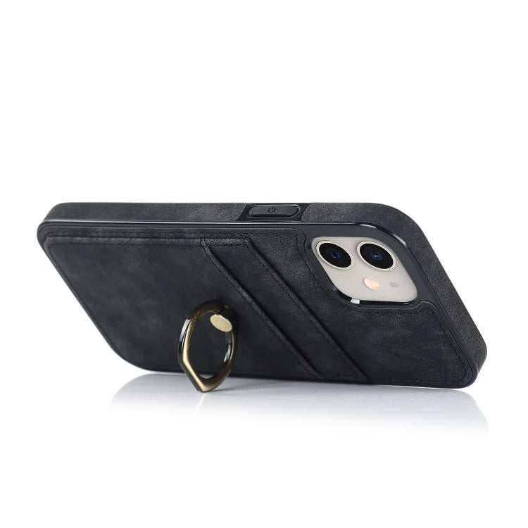 For iPhone 12 mini Vintage Patch Leather Phone Case with Ring Holder
