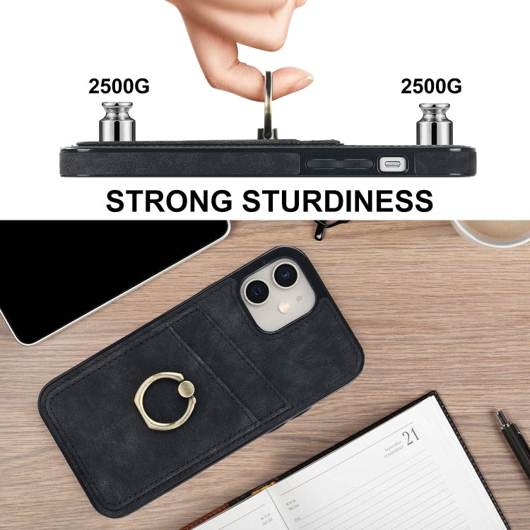 For iPhone 12 mini Vintage Patch Leather Phone Case with Ring Holder