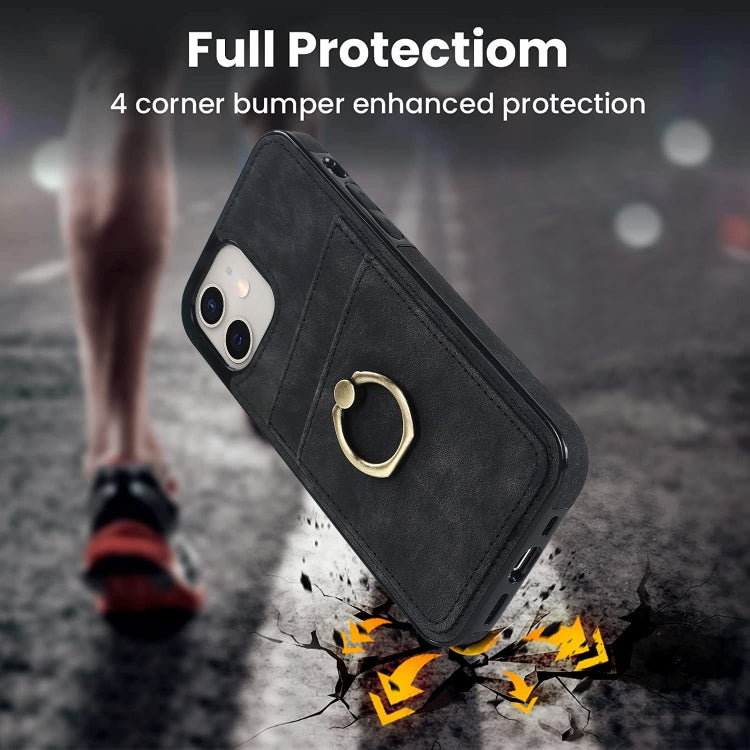 For iPhone 12 mini Vintage Patch Leather Phone Case with Ring Holder