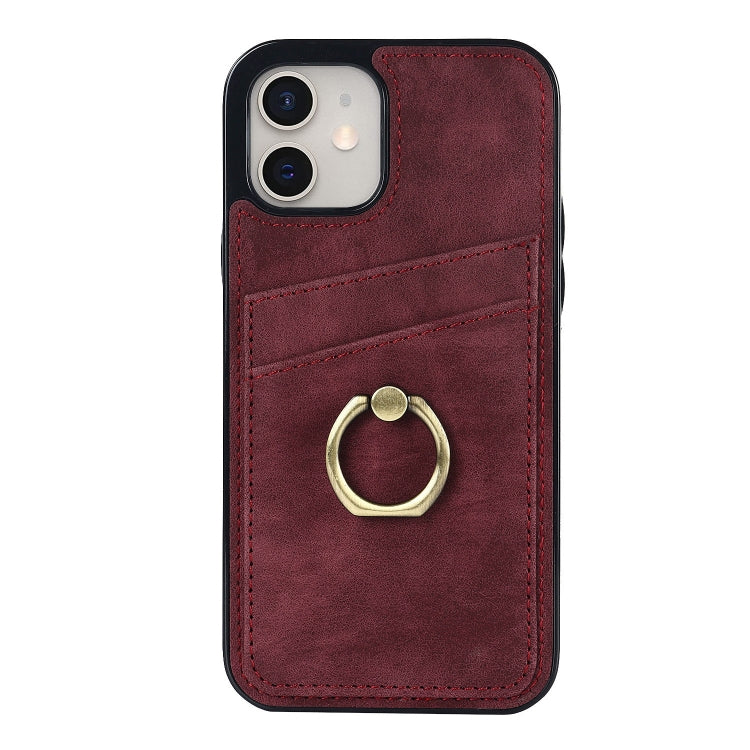 For iPhone 12 mini Vintage Patch Leather Phone Case with Ring Holder