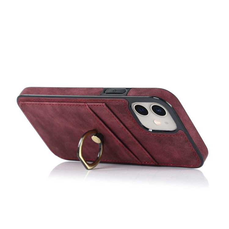 For iPhone 12 mini Vintage Patch Leather Phone Case with Ring Holder