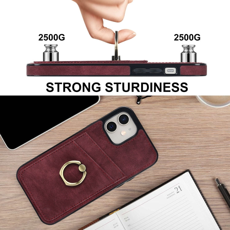 For iPhone 12 mini Vintage Patch Leather Phone Case with Ring Holder