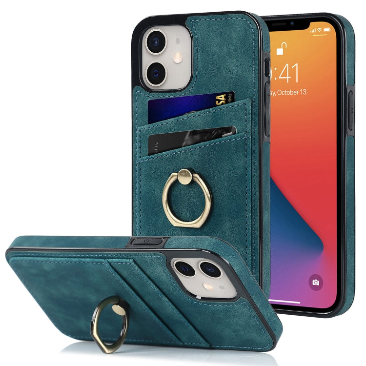 For iPhone 12 mini Vintage Patch Leather Phone Case with Ring Holder