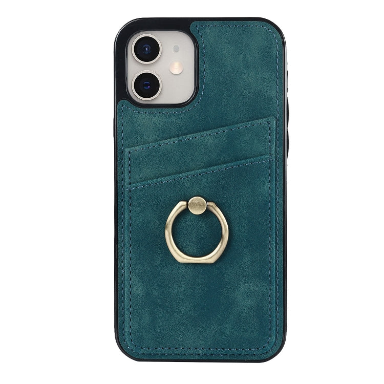 For iPhone 12 mini Vintage Patch Leather Phone Case with Ring Holder
