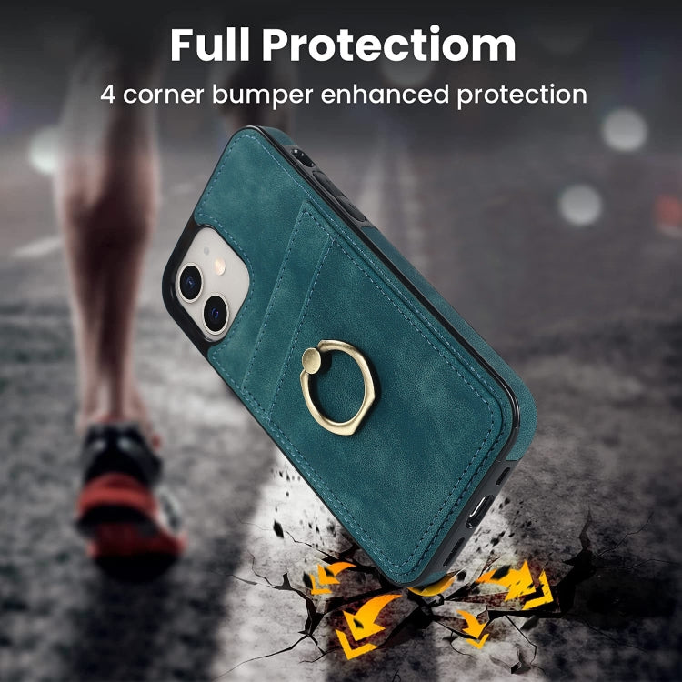 For iPhone 12 mini Vintage Patch Leather Phone Case with Ring Holder