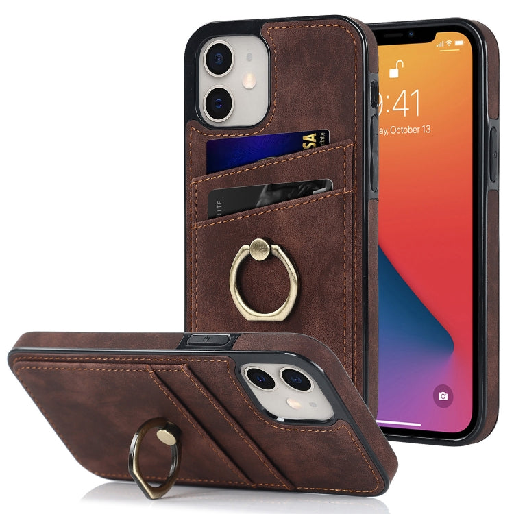 For iPhone 12 mini Vintage Patch Leather Phone Case with Ring Holder