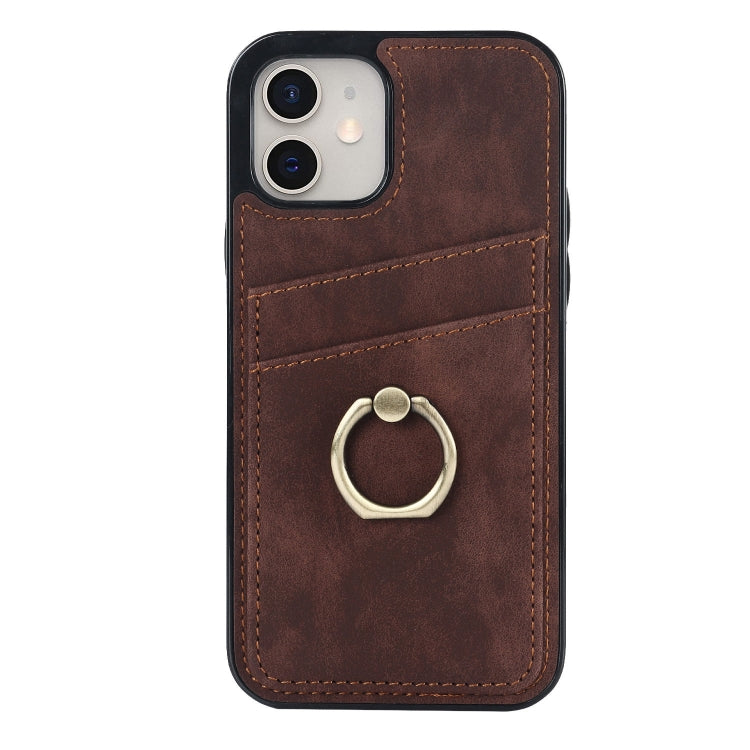 For iPhone 12 mini Vintage Patch Leather Phone Case with Ring Holder