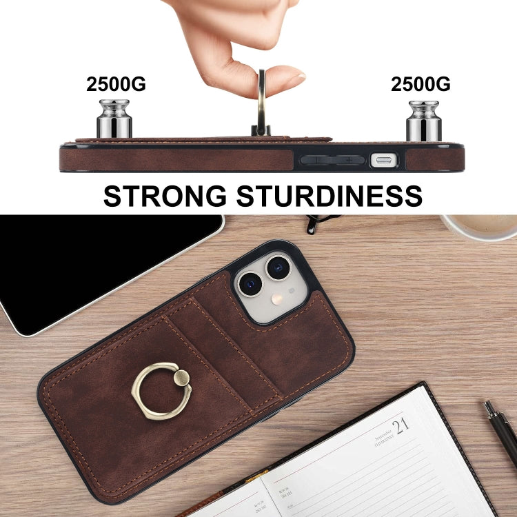 For iPhone 12 mini Vintage Patch Leather Phone Case with Ring Holder